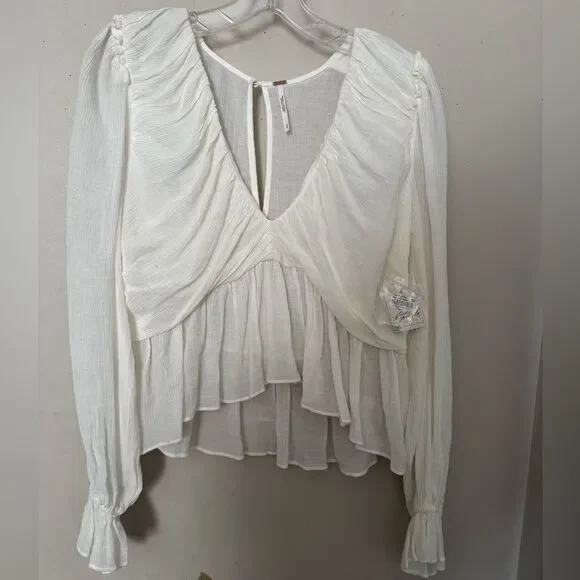 NWT Free People Daia Long Sleeve Vneck Peplum Waist Open x back-Size small - Picture 4 of 4